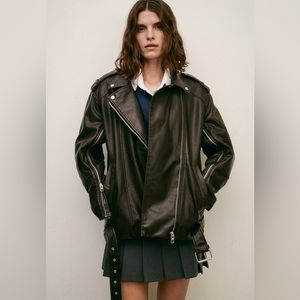 ZARA WASHED FAUX‎ LEATHER OVERSIZED BIKER JACKET